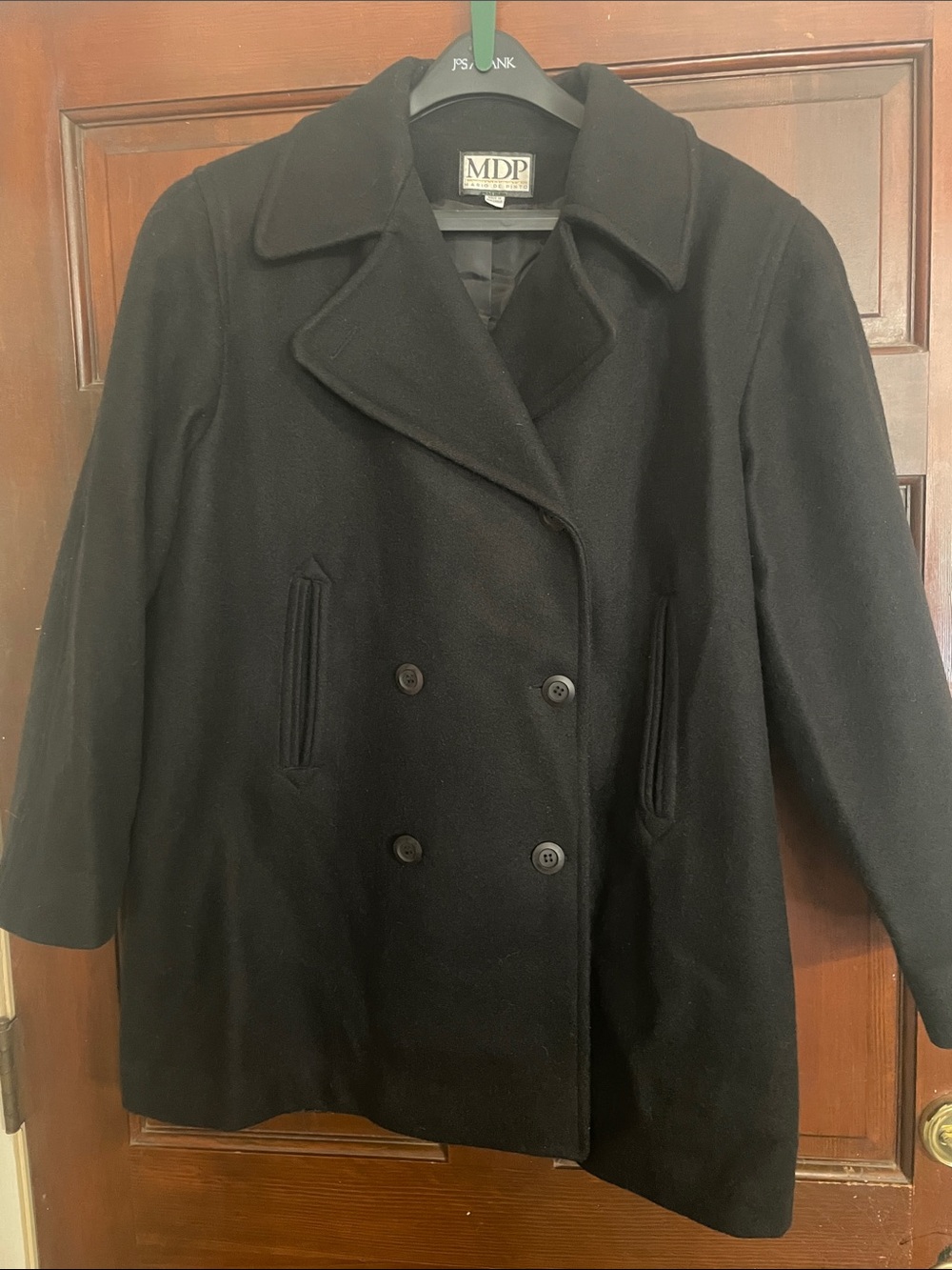 MDP Men's Black Wool Double-Breasted Pea Coat